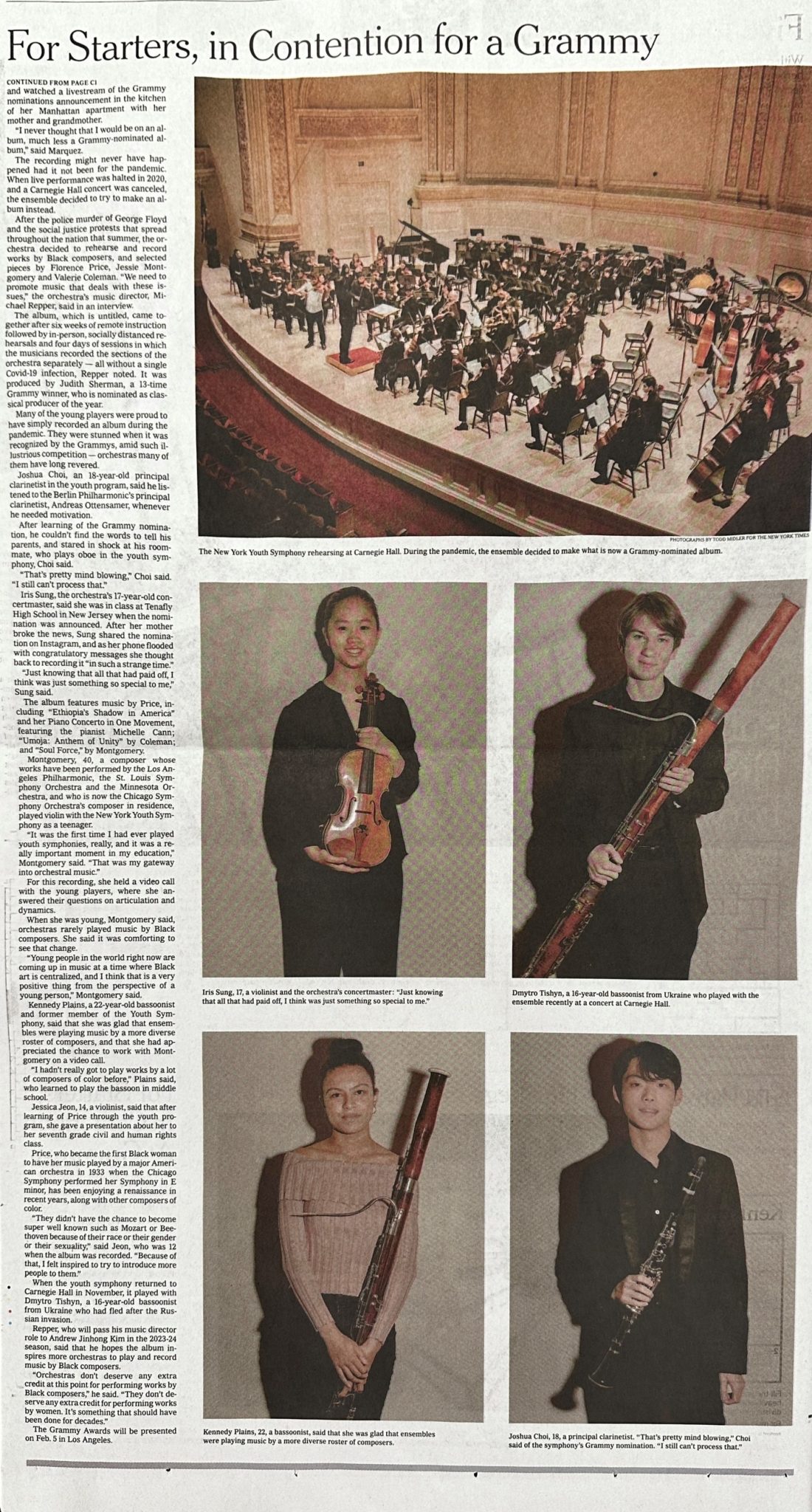 The New York Times Features NYYS Orchestra New York Youth Symphony